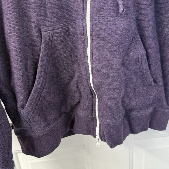 Vince Waffle Knit Thermal Lined Zip Hoodie Dark Purple Long Sleeve Mens Sz Large - Picture 5 of 10